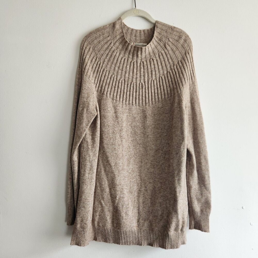 Anthropologie Women's Mock Neck Sweater Taupe Tunic Size Large cozy winter